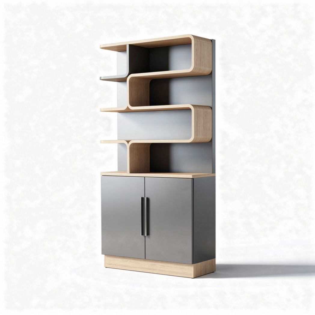 Modern wooden shelving unit with dual-tone finish and storage cabinet 180 x 80 x 40cm
