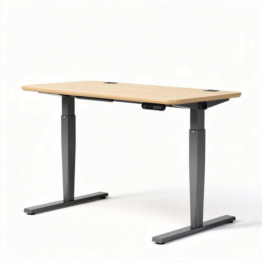 Height adjustable standing desk with wood finish and metal legs 120 x 60 x 75cm