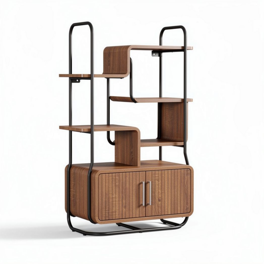 Modern bookshelf with wooden shelves and metal frame 80 x 30 x 150cm