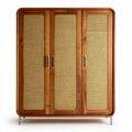 Wooden wardrobe with woven fabric doors 120 x 200 x 60cm natural finish