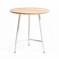 Round wooden table with white metal legs 80 x 80 x 75cm for dining or workspace