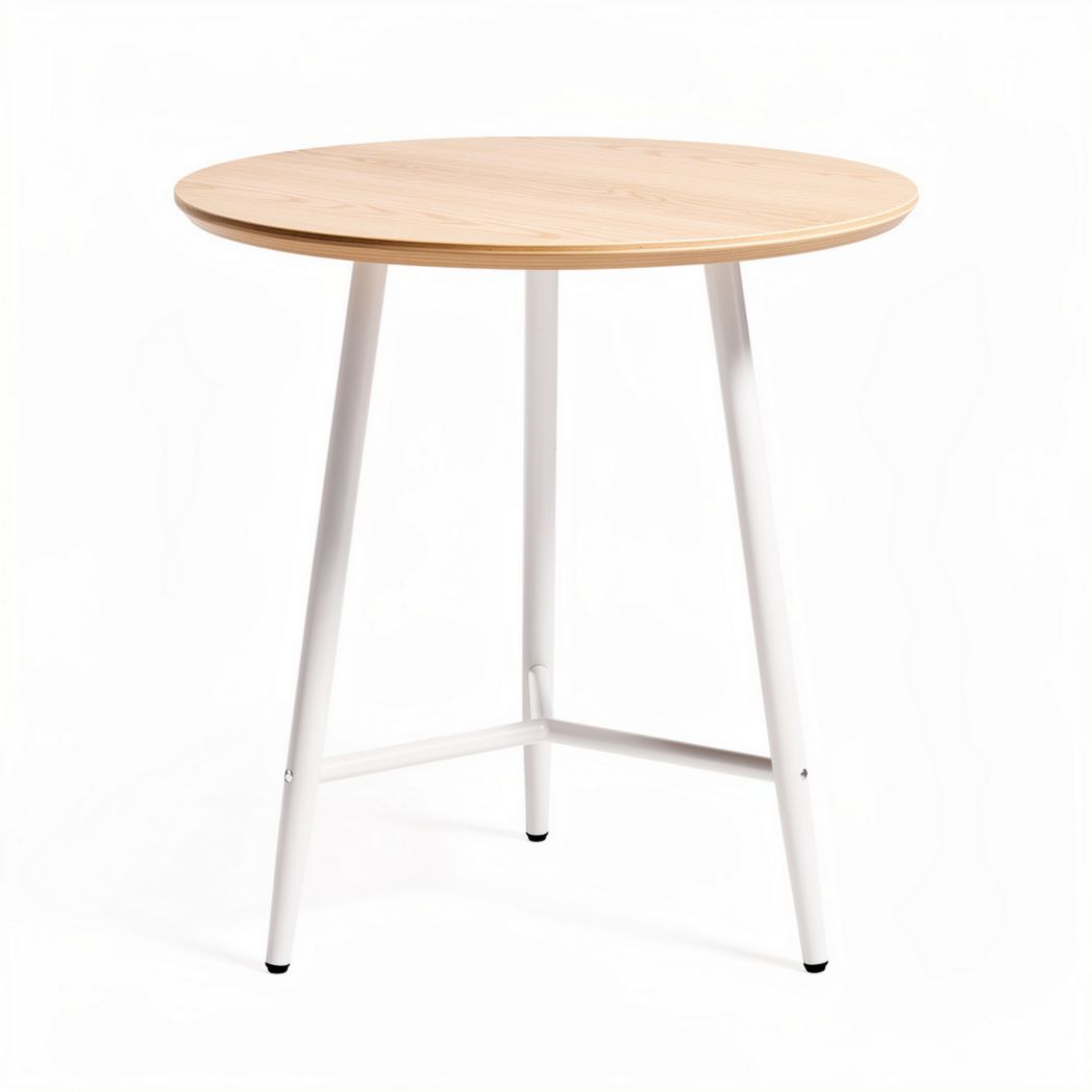 Round wooden table with white metal legs 80 x 80 x 75cm for dining or workspace