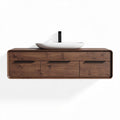 Wall-mounted bathroom vanity with walnut finish and ceramic sink 120 x 45 x 25cm
