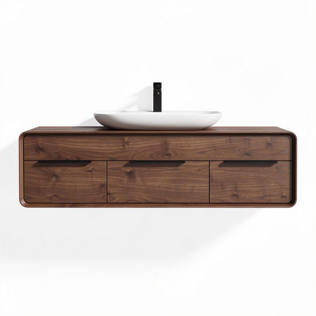 Wall-mounted bathroom vanity with walnut finish and ceramic sink 120 x 45 x 25cm