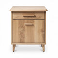 Wooden nightstand with storage drawer and cabinet in natural finish 45 x 40 x 50cm