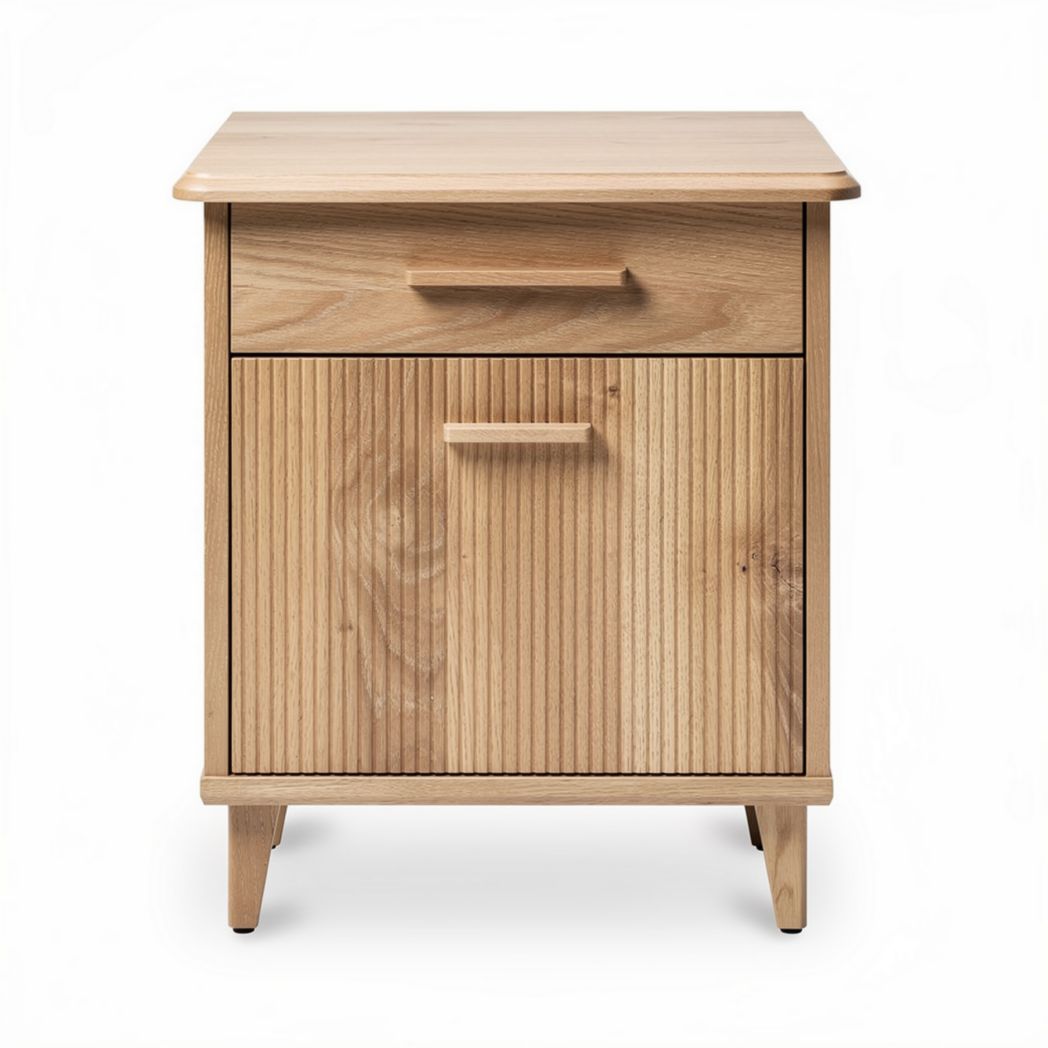 Wooden nightstand with storage drawer and cabinet in natural finish 45 x 40 x 50cm