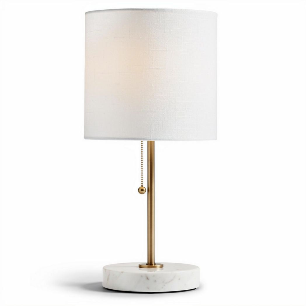 Marble base table lamp with white fabric shade and brass accents 25 x 25 x 60cm