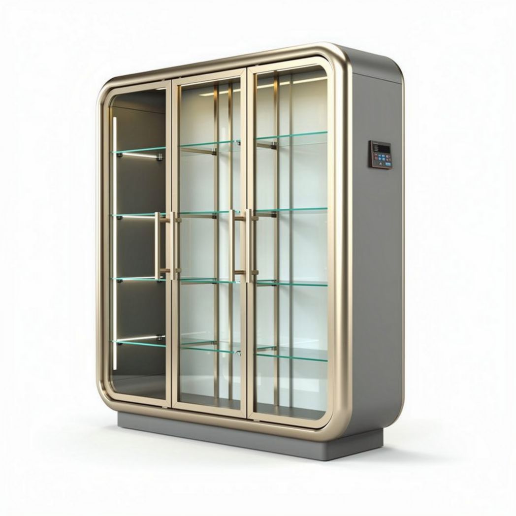 Glass display cabinet with adjustable shelves and LED lighting 180 x 80 x 200cm