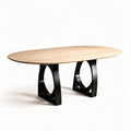 Oval dining table with natural wood top and black metal base 240 x 120 x 75cm