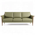Green leather three-seater sofa with walnut armrests 200 x 90 x 85cm