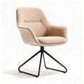 Fabric upholstered chair with black metal base for living room use