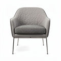 Modern accent chair in gray fabric with chrome legs and ergonomic design