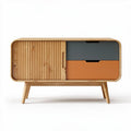 Wooden sideboard with storage drawers and sliding door in natural finish 100 x 40 x 60cm